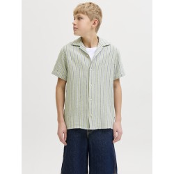 JACK & JONES JUNIOR Coba Stribet Resort Skjorte - Tea / Cloud Dancer