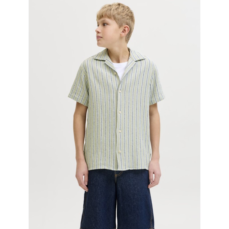 JACK & JONES JUNIOR Coba Stribet Resort Skjorte - Tea / Cloud Dancer