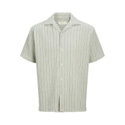 JACK & JONES JUNIOR Coba Stribet Resort Skjorte - Tea / Cloud Dancer