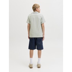 JACK & JONES JUNIOR Coba Stribet Resort Skjorte - Tea / Cloud Dancer