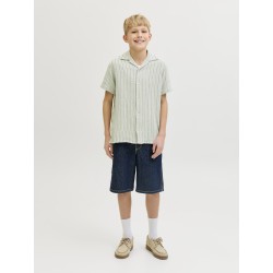 JACK & JONES JUNIOR Coba Stribet Resort Skjorte - Tea / Cloud Dancer
