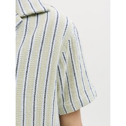 JACK & JONES JUNIOR Coba Stribet Resort Skjorte - Tea / Cloud Dancer