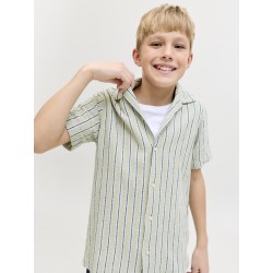 JACK & JONES JUNIOR Coba Stribet Resort Skjorte - Tea / Cloud Dancer