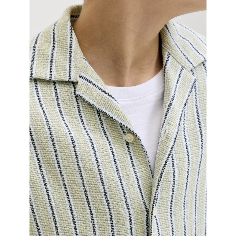 JACK & JONES JUNIOR Coba Stribet Resort Skjorte - Tea / Cloud Dancer