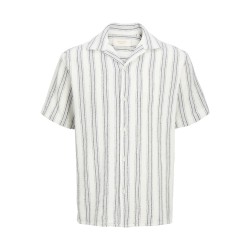 JACK & JONES JUNIOR Coba Stribet Resort Kortærmet Skjorte - Cloud Dancer / Stripes