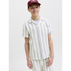 JACK & JONES JUNIOR Coba Stribet Resort Kortærmet Skjorte - Cloud Dancer / Stripes