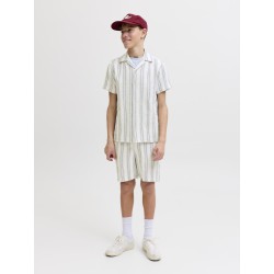 JACK & JONES JUNIOR Coba Stribet Resort Kortærmet Skjorte - Cloud Dancer / Stripes