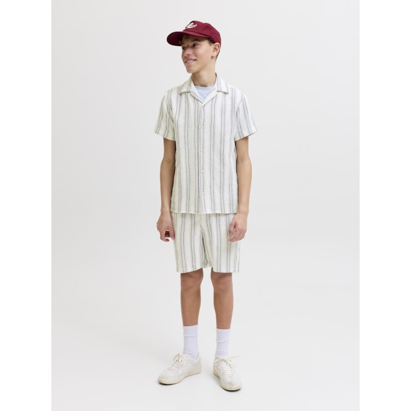 JACK & JONES JUNIOR Coba Stribet Resort Kortærmet Skjorte - Cloud Dancer / Stripes