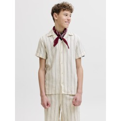 JACK & JONES JUNIOR Coba Stribet Resort Kortærmet Skjorte - Antique White / Stripes