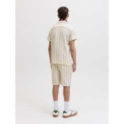 JACK & JONES JUNIOR Coba Stribet Resort Kortærmet Skjorte - Antique White / Stripes