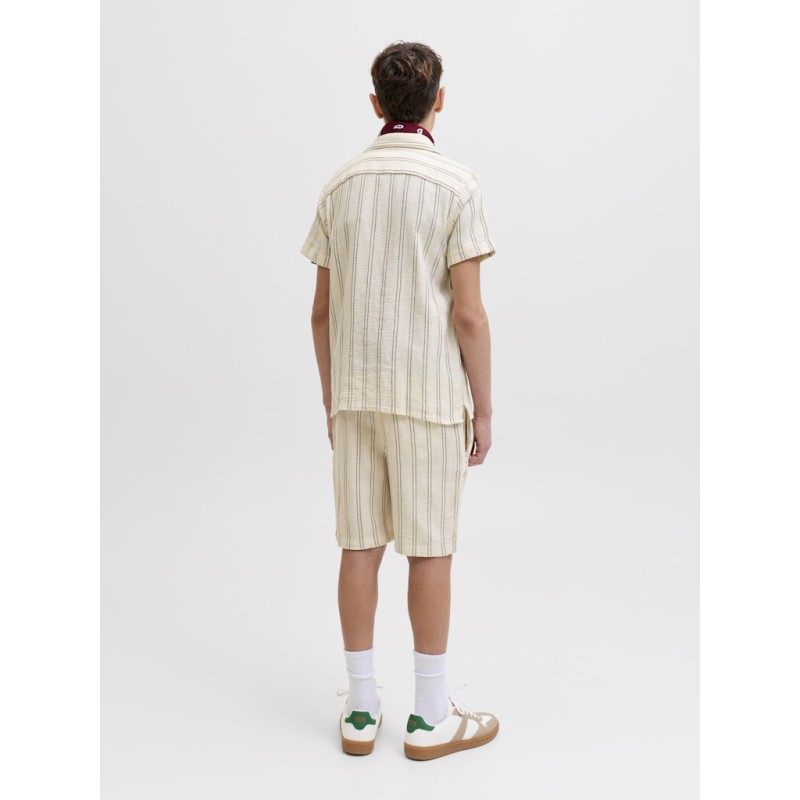 JACK & JONES JUNIOR Coba Stribet Resort Kortærmet Skjorte - Antique White / Stripes