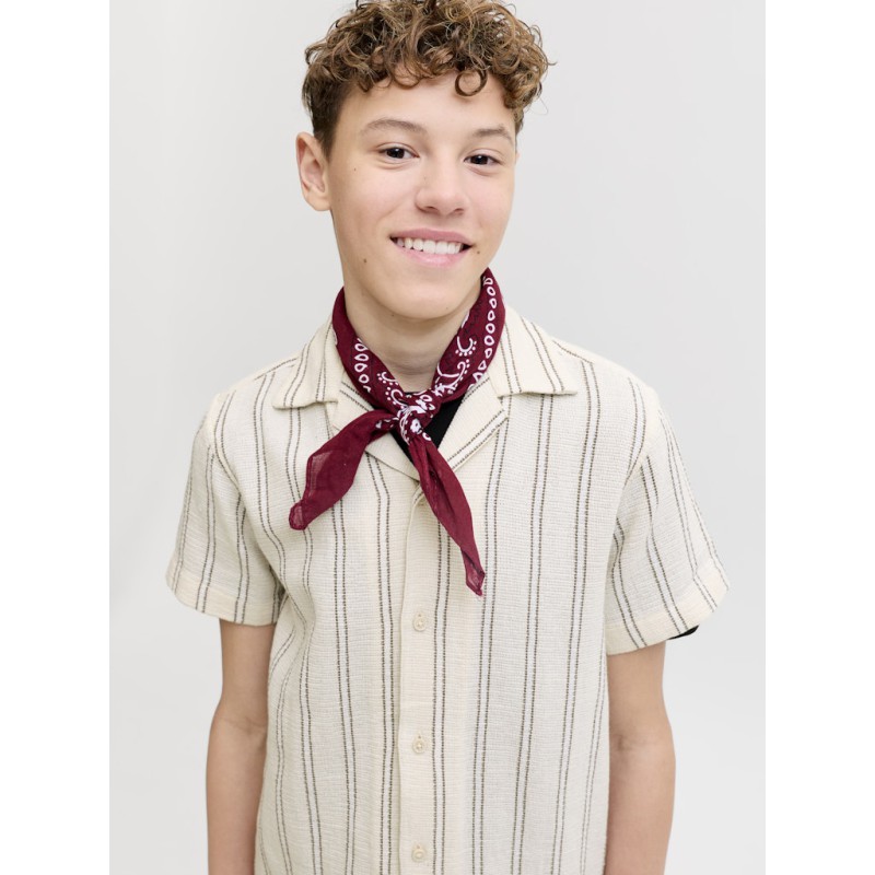 JACK & JONES JUNIOR Coba Stribet Resort Kortærmet Skjorte - Antique White / Stripes