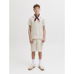 JACK & JONES JUNIOR Coba Stribet Resort Kortærmet Skjorte - Antique White / Stripes