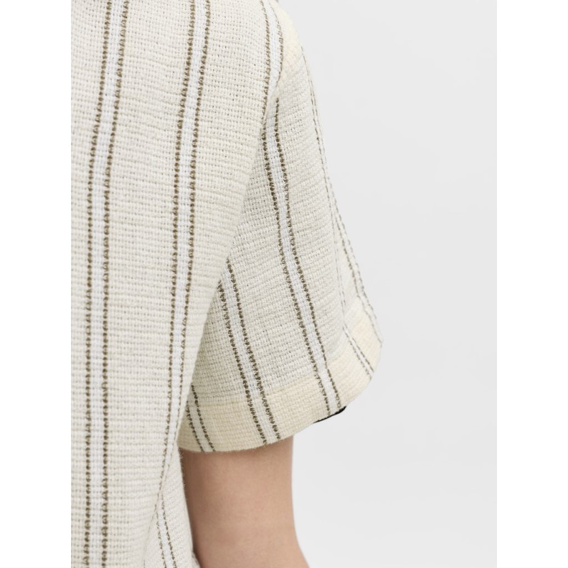 JACK & JONES JUNIOR Coba Stribet Resort Kortærmet Skjorte - Antique White / Stripes