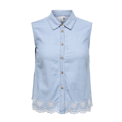 ONLY CARMAKOMA Moon ærmeløs anglaise skjorte - Light Blue Denim