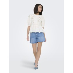 JDY Starry trekvartærmet blonde t-shirt - White