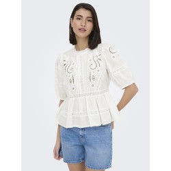 JDY Starry trekvartærmet blonde t-shirt - White