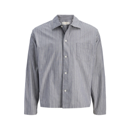 JACK & JONES Austin upstate poplin langærmet skjorte - Odyssey Gray STRIPES