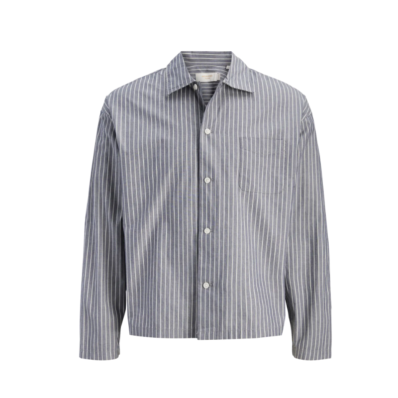 JACK & JONES Austin upstate poplin langærmet skjorte - Odyssey Gray STRIPES