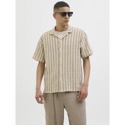 JACK & JONES Summer luke texture kortærmet resort skjorte - Mocha meringue
