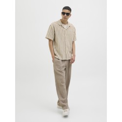 JACK & JONES Summer luke texture kortærmet resort skjorte - Mocha meringue