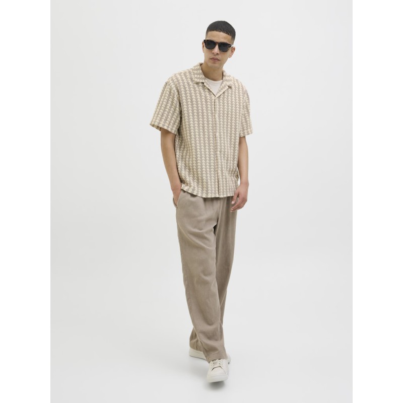 JACK & JONES Summer luke texture kortærmet resort skjorte - Mocha meringue