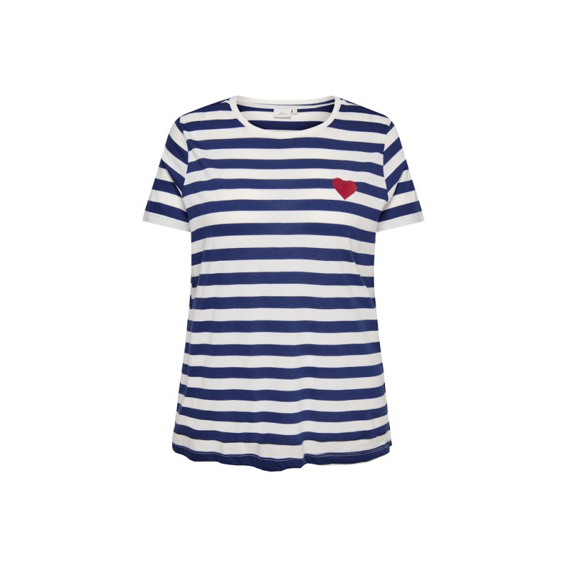 ONLY CARMAKOMA Anita kortærmet t-shirt - Navy Peony CD. Detail Emb. heart Poinsettia