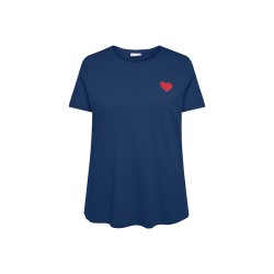 ONLY CARMAKOMA Anita kortærmet t-shirt - Navy Peony SOLID. Detail Emb. heart Poinsettia