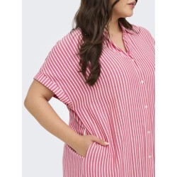 ONLY Carmakoma Penna S/S Midi Skjortekjole - Raspberry Cloud dancer