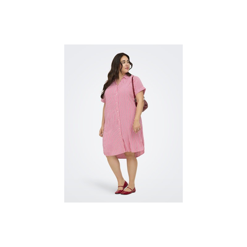 ONLY Carmakoma Penna S/S Midi Skjortekjole - Raspberry Cloud dancer