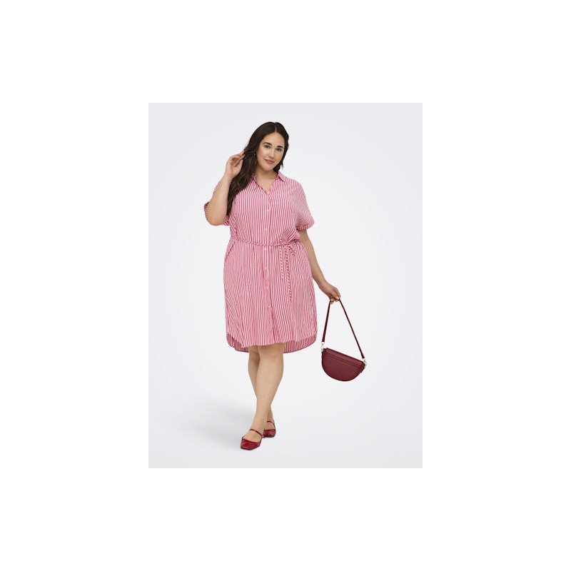 ONLY Carmakoma Penna S/S Midi Skjortekjole - Raspberry Cloud dancer