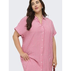 ONLY Carmakoma Penna S/S Midi Skjortekjole - Raspberry Cloud dancer