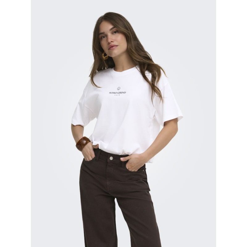 ONLY Vivvi kortærmet lovely t-shirt - Bright White Espresso festival boho