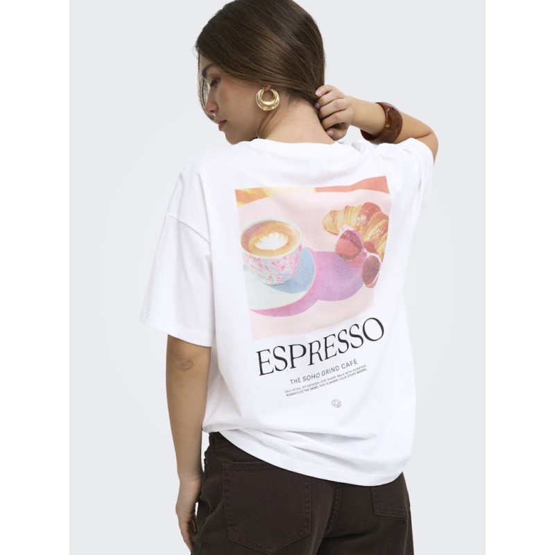 ONLY Vivvi kortærmet lovely t-shirt - Bright White Espresso festival boho