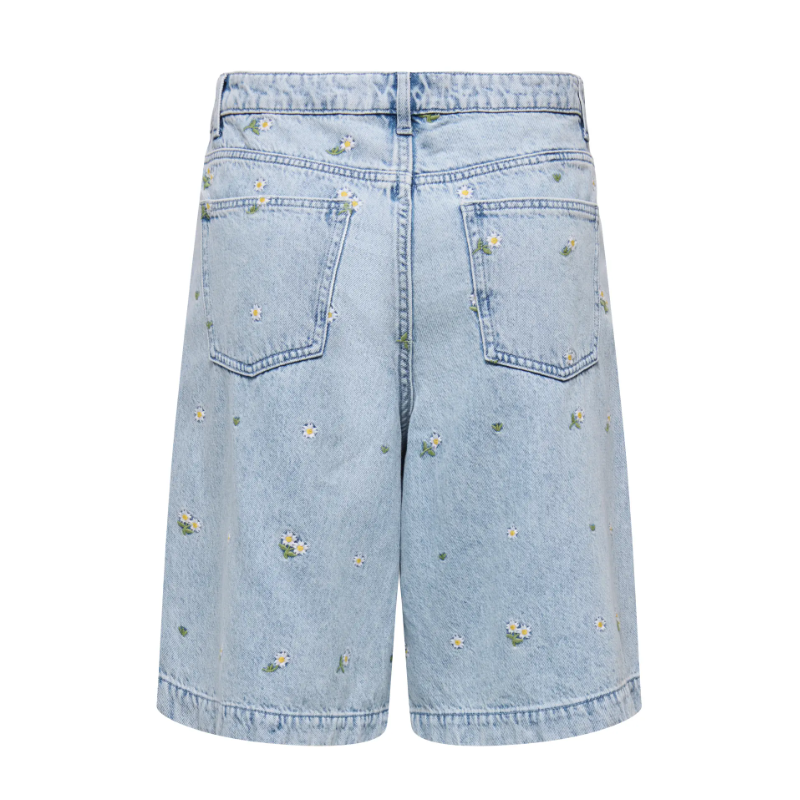 ONLY Dorsi-Cassie broderi lange denim shorts - Light Blue Denim