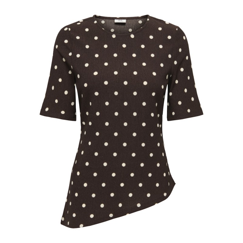 JDY Debbie kortærmet asymetrisk top - Coffee Bean Sandshell Dot