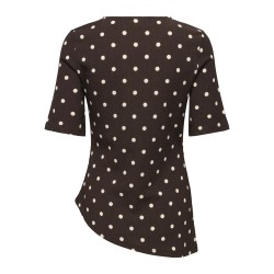 JDY Debbie kortærmet asymetrisk top - Coffee Bean Sandshell Dot