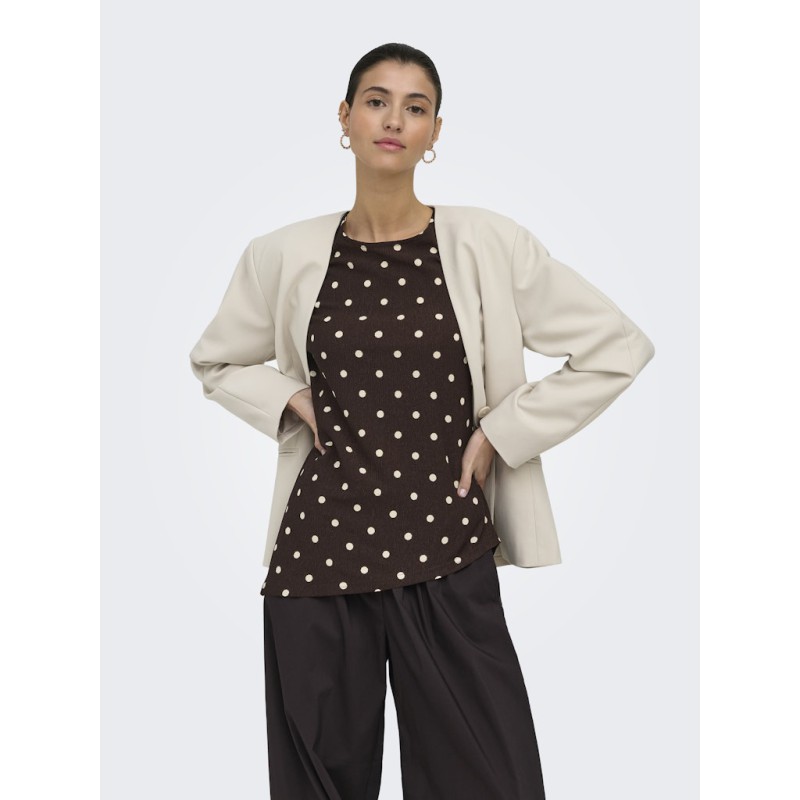 JDY Debbie kortærmet asymetrisk top - Coffee Bean Sandshell Dot