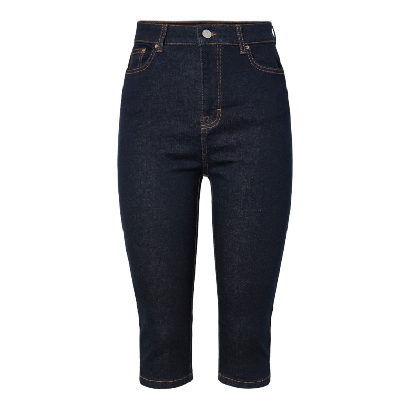 PIECES Daisy højtaljede skinny caprijeans - Dark Blue Denim