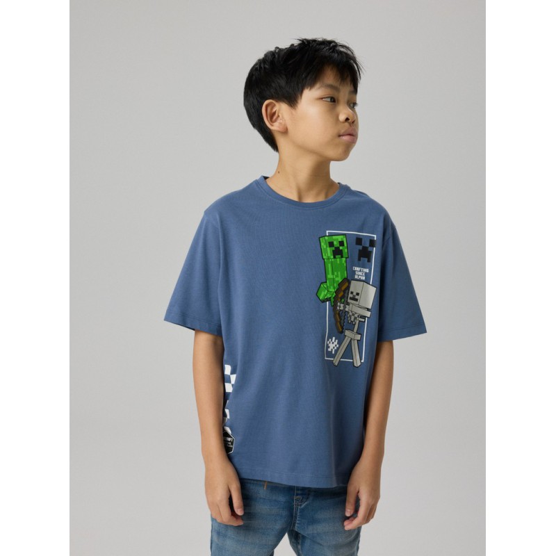 NAME IT Kids Jun minecraft kortærmet t-shirt - Vintage Indigo