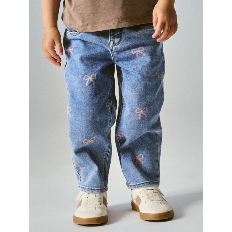 NAME IT Mini Bella mom shaped jeans - Medium Blue Denim / Bow