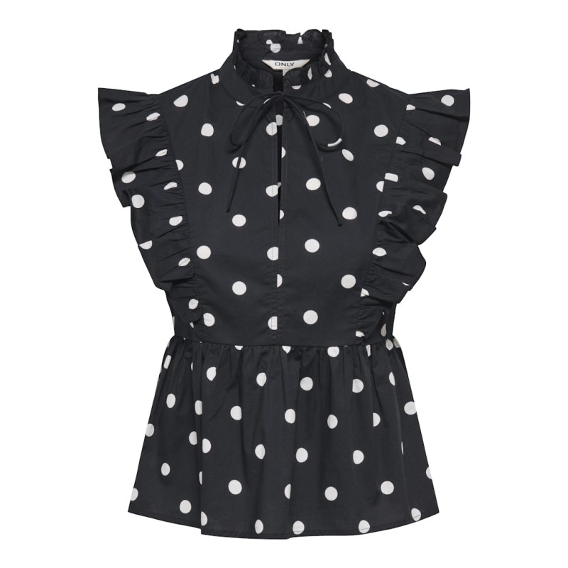 ONLY Kai peplum flæse top - Black / White Dots