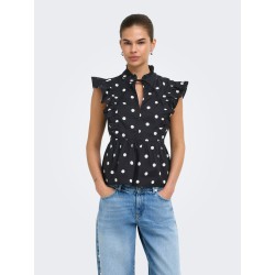 ONLY Kai peplum flæse top - Black / White Dots