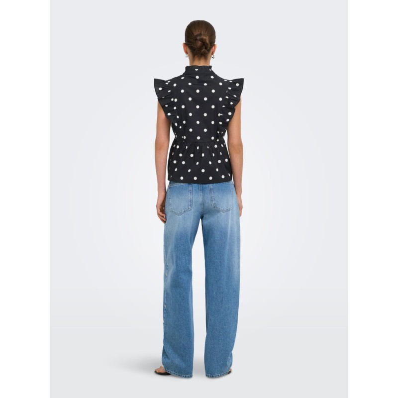 ONLY Kai peplum flæse top - Black / White Dots
