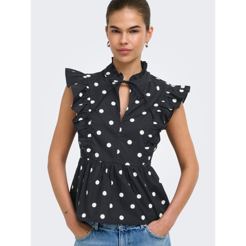 ONLY Kai peplum flæse top - Black / White Dots