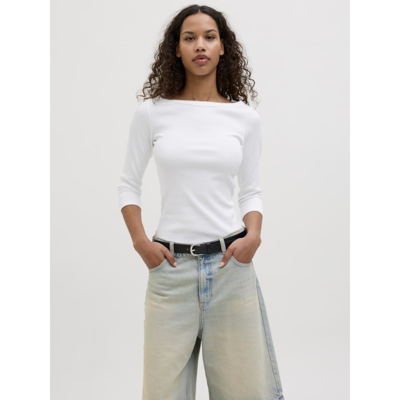 JJXX Fiffi 3/4 boatneck T-shirt - Bright White