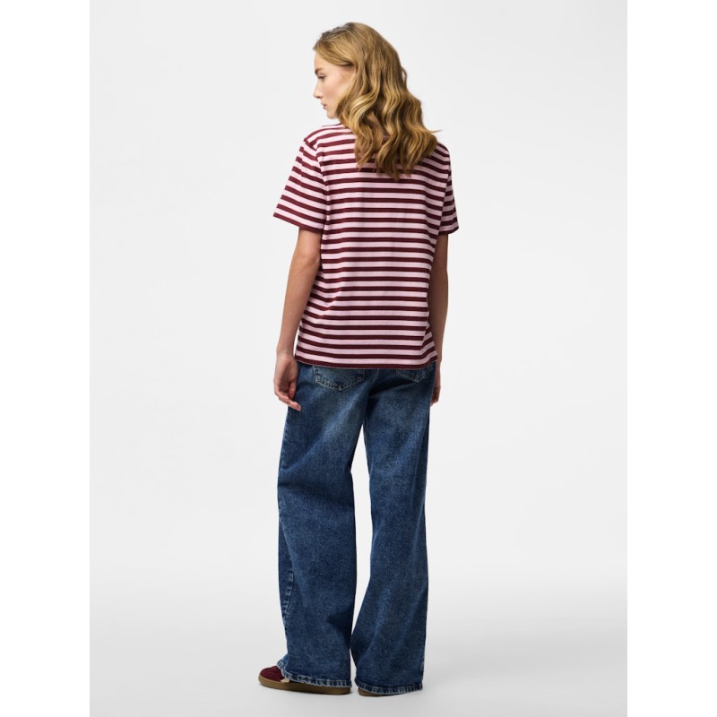 PIECES Ria kortærmet multicolor stribet t-shirt - Tawny Port / ROSEATE SPOONBILL