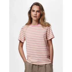 PIECES Ria kortærmet multicolor stribet t-shirt - French Vanilla / Sea Pink
