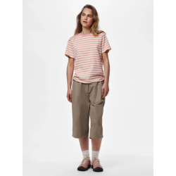 PIECES Ria kortærmet multicolor stribet t-shirt - French Vanilla / Sea Pink