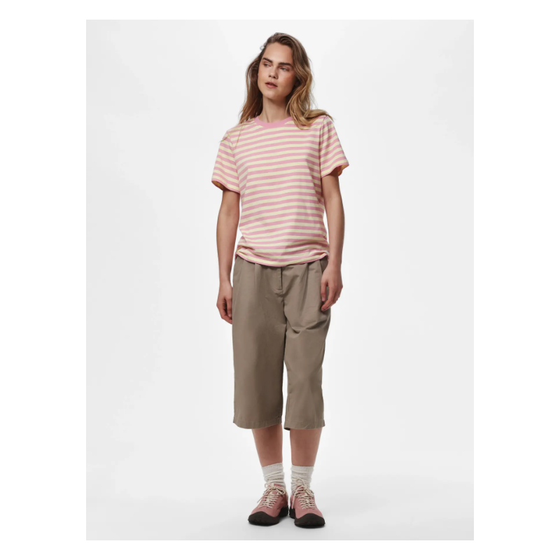 PIECES Ria kortærmet multicolor stribet t-shirt - French Vanilla / Sea Pink